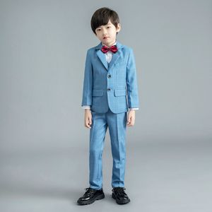 Blue Check Custom Made Little Boys Pants Suits 2 Stuks Set Tuxedos voor Bruiloft Diner Kinderen Kinderen Tuxedo