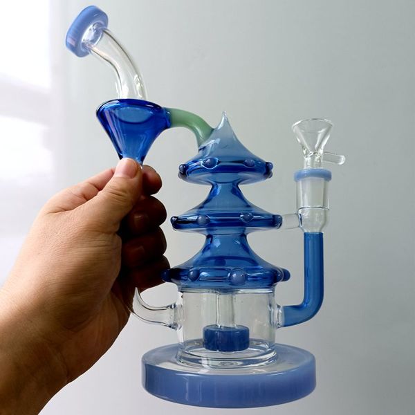 Bang en verre en forme d'arbre de Noël bleu Narguilé Délicat Dab Rig avec percolateur de pneu Brûleur à mazout Pipe à fumer