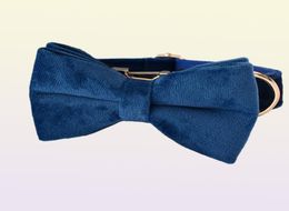 Collier bleu tissu de qualité de coton en velours personnalisé pour petit chien moyen grand chien pièces de métal personnalisé accessoires de compagnie flanlette 025482784