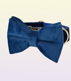 Collier bleu tissu de qualité de coton en velours personnalisé pour petit chien moyen grand chien pièces de métal personnalisé accessoire de compagnie flanlette 027197443