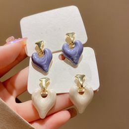 Boucles d'oreilles pendantes en forme de cœur de couleur bleue pour femmes et filles, amour coréen, glaçure goutte, esthétique, vie quotidienne, bijoux minimalistes, cadeau de saint valentin