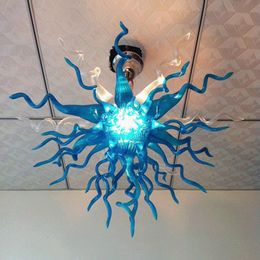 Blauwe kleur kleine lamp Noordse hand geblazen glazen kroonluchter voor huisdecoratie woonkamer led hanger lampen 24 inch