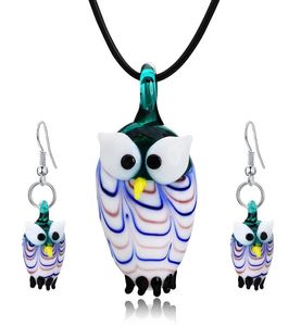 The Owl Lampwork Hanger Blown Venetiaanse Murano Glas Hangers Kettingen en Oorbellen Sets Vrouwen Mode-sieraden
