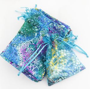 blue Coral Organza Bags Small Wedding Gift Bag Cute Candy Jewelry Packaging Bags Drawstring Pouch