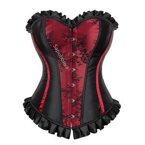 Corsé azul Top de talla grande Bustier Flower Overbust Corselet burlesque sexy lencería