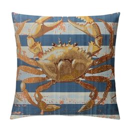 Blue Crab Pillow Cows Farmhouse Sea Creature Decoratie voor de Home Throw Cushion Case Motif Cillowcase voor bankbanken vierkante lichtblauwe strepen