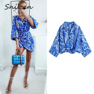 Blue Criss Cross Top Top Three Quarter Sleeve Collar Down Blouse Sexy Uniforme Casual Ladies Chic Shirts Za Women Snican 240507