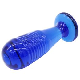 Plug Anal en verre cristal bleu, stimulateur de point G, godemiché fileté, dilatateur Anal, jouets sexuels pour adultes, pour femmes et hommes