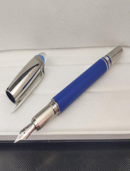 Blue Crystal Head Fountain Pen de alta calidad Carril de metal clásico con número de serie Escritura de tinta seca Smoth Suppliegi1616784