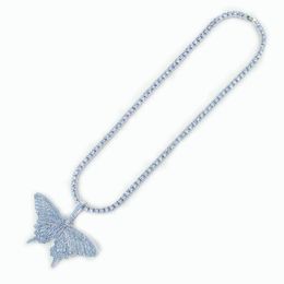 Pendentif Colliers Collier en cristal bleu avec charme papillon 5mm 1 rangée chaîne de tennis rose femmes glacé rap bijoux argent couleur chocker