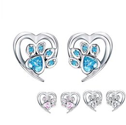Boucles d'oreilles patte d'animal de compagnie en cristal bleu pour fille en forme de coeur CZ empreinte boucles d'oreilles Bijoux femmes Design Bijoux SCE65432155088077035