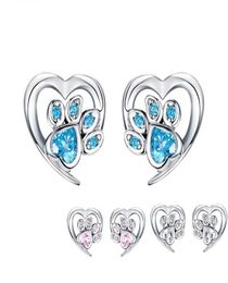Boucles d'oreilles patte d'animal de compagnie en cristal bleu pour fille en forme de coeur CZ empreinte boucles d'oreilles Bijoux femmes Design Bijoux SCE65432155088892300