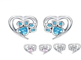 Boucles d'oreilles de goujon de patte de compagnie de cristal bleu pour fille coeur en forme de pied d'oreille de pas d'oreille de pas de pas de bijoux de conception de conception bijoux sce65432155085124137