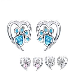 Boucles d'oreilles de goujon de patte de compagnie de cristal bleu pour fille coeur en forme de pied d'oreille de pas d'oreille de pas de pas de bijoux de conception de conception bijoux sce65432155086300447