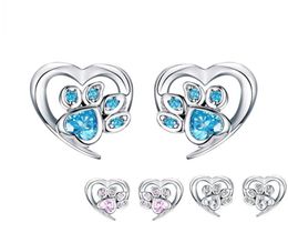 Blauw kristal huisdier poot oorbellen voor meisje hartvorm cz footprint oor noppen sieraden vrouwen ontwerp Bijoux SCE65432155081435830