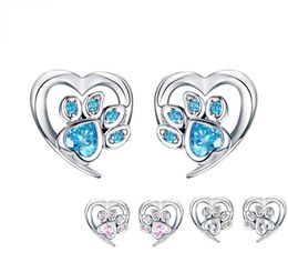 Boucles d'oreilles de goujon de patte de PET à cristal bleu pour fille coeur en forme de pied d'oreille de pas d'oreille de pas de pas de bijoux femmes conception bijoux sce65432155086008319