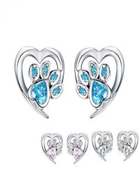 Boucles d'oreilles de goujon de patte de compagnie de cristal bleu pour fille coeur en forme de pied d'oreille de pas d'oreille d'oreille bijoux femmes conception bijoux sce65432155083968560