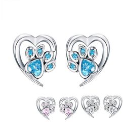 Boucles d'oreilles de goujon de patte de PET à cristal bleu pour fille coeur en forme de pied d'oreille de pas d'oreille d'oreille Bijoux Femmes Design Bijoux SCE65432155088566461