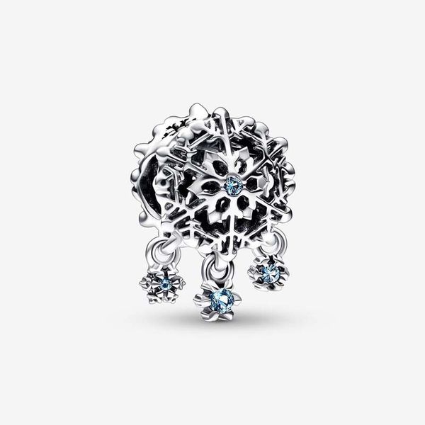 Breloque en forme de flocon de neige en cristal bleu Pandoras en argent sterling 925, ensemble de breloques de luxe, fabrication de bracelets, breloques en perles, collier de créateur, pendentif, boîte d'origine, vente en gros