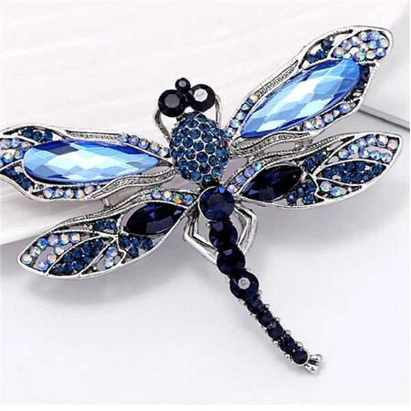 Broches de libélula Vintage de cristal azul para mujer, broche de insectos de moda de alta calidad, alfileres, accesorios para abrigos, regalos de joyería de animales GC1105