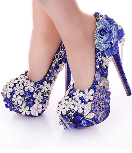 Vestido de novia de cristal azul, diamantes de imitación, pavo real, preciosos zapatos de tacón alto, zapatos de vestir para fiesta de discoteca, zapatos de vestir nupciales 6567757