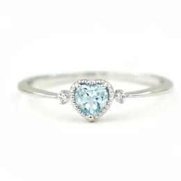 Zircon cubique bleu 925 bague en argent Sterling coeur pour les femmes mode coréenne fiançailles main bijoux promesse anneaux de mariage