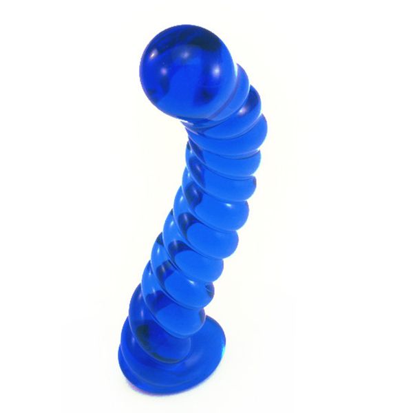 Courbe bleue Gode Femmes Masseur Baguette vibrateur Pyrex Cristal Gode Réaliste Verre Gode Cristal Pénis Plug Anal Jouets Adulte Sexe Y18110504