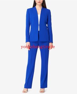 Blue Custom Women Business Suits Collarless