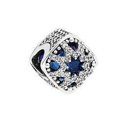 Blue CZ diamond Square Charm Authentiek Sterling Zilver Vrouwen Sieraden accessoires met Originele Doos Voor Pandora Bangle Armband Maken Charms Set