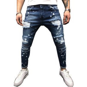 Bleu endommagé Skinny Fit Denim Jeans Street Mode Jeans Moto Biker Jean Causal HOLE Pantalon Streetwear Hommes Pantalon
