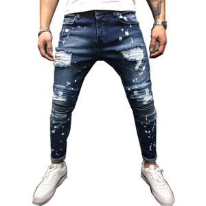 Bleu Endommagé Skinny Fit Denim Jeans Street Mode Jeans Moto Biker Jean Causal HOLE Pantalon Streetwear Hommes Trouser258x
