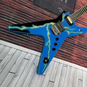 Blauwe Dean Dimebag Gitaar Dean Wah.Burn Lightning Inlay elektrische gitaar gratis schip