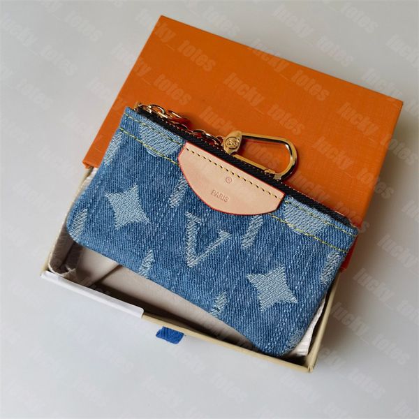 Blue Denim Carte Key Purse Designer Pochette Jeans Pocket Pocket portefeuille Mini portefeuille pour hommes Femmes Luxury Card Holder Sac Pendants