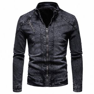 Blauw Denim Jas Mannen Motorjas Lente Herfst Slim Fit Jassen Fi Casual Stand Kraag Denim Jas Mannelijke p9Yv #