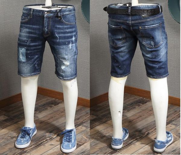 Blue Denim Shorts Hombres populares Daño Daño Fade Blue Blue Vintage Short Jeans Man Niza calidad4661160
