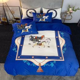 Juegos de cama de diseñador azul, funda nórdica de terciopelo, edredones de cama, funda de edredón tamaño queen king size, funda de edredón, sábana de lujo, fundas de almohada 293G