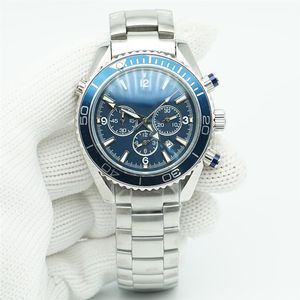 Blauwe Wijzerplaat Meter Horloge 44 Mm Quartz Chronograaf Duiker 600 M Roestvrij Staal Glas Terug Sport Zee Heren Watches226c