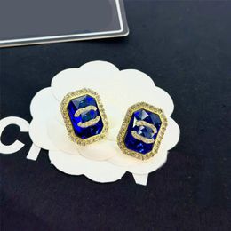 Blauwe diamanten oorbellen ontwerper voor vrouw Stud Earring mode dubbele letter luxe oorbellen sieraden accessoires