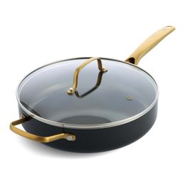 Blue Diamond Gold Edition keramische anti-aanbak 4qt saute pan met helperhandgreep en deksel, pfas-vrij, goud