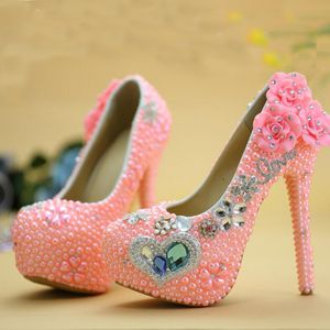 Chaussures de mariage à talons hauts avec perles bleues et roses, chaussures de bal de cérémonie pour adultes, escarpins de bal de remise de diplôme en strass de styliste, nouvelle collection