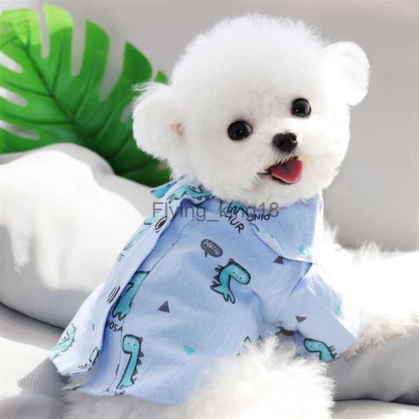 Blue Dinosaur Dog Shirt Teddy Bichon Cardigan Puppy Pullover Summer Clothes Fashionable Dog Clothes XS-XL HKD230812