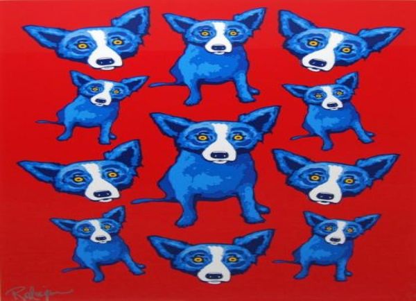 Thérapie de groupe de chiens bleus, véritable peinture à l'huile sur toile de haute qualité, peinte à la main, décoration murale de maison, 2670882