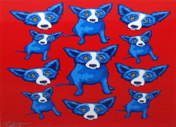 Thérapie de groupe de chiens bleus, véritable peinture à l'huile sur toile de haute qualité, peinte à la main, décoration murale de maison, 6264898