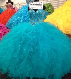 Blauwe jurk baljurk ragazza quinceanera jurken 2015 kristal kralen tulle vestidos 15 jaar zestien meisjes maskerade baljurken2625571