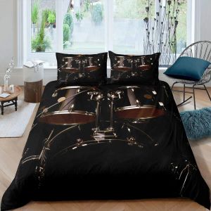 Blue Drum Kit dekbedoverdeksel Set MicroFiber Rock Rock Pop Music Twin Bedding Set Musical Instrument Glitter Lines Coverter Cover