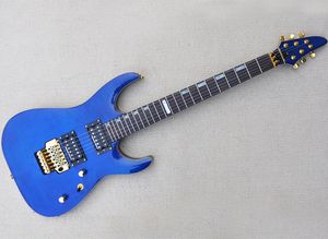 Guitare électrique bleue avec Floyd Rose, micros Humbuckers, touche en palissandre, offrant des services personnalisés