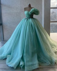 Blauwe elegante baljurk prom jurken mouwloze v nek appliques pailletten vloer lengte kralen 3d kanten ruches avondjurk bruidsjurken plus maat op maat gemaakt