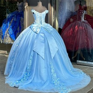 Blauw Elegante Quinceanera Jurken Schoudervrij Zestien Verjaardagsfeestje Dess Elegant Vestido De 15 Anos Fifteen Xv Jurk Debutante Sweet 16 Jurk 2024 Kanten Galajurk