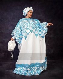 Broderie bleue en dentelle Caftan Robes de soirée formelles à manches longues et à la taille de bal des robes traditionnelles arabe aso ebi style