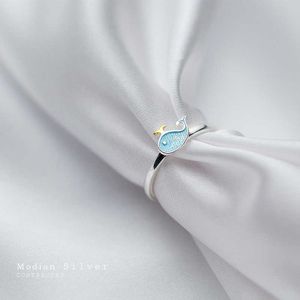 Émail bleu mignon petit dauphin en argent sterling 925 bague pour femmes cadeau mode taille libre vie marine bijoux fins 210707